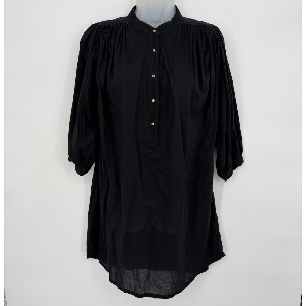 Ulla Johnson Cotton Button Up Mini-Shirt Dress Pleated 3/4‎ Sleeve Button Cuffs